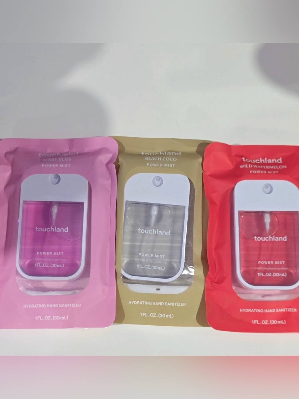 Touchland Power Mist Lot of 3 Sanitizer Beach Coco Berry Bliss Wild watermelon